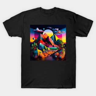 Sunsetting 3 (Synthwave Geometric Landscape) T-Shirt